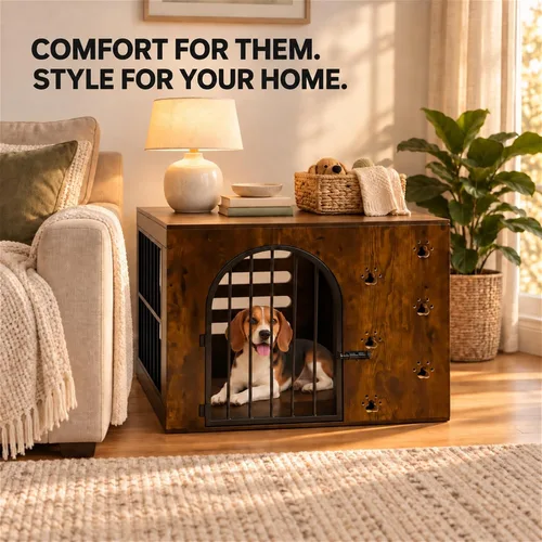 Vista 8 de Mueble de jaula para perros pequeños y medianos, 32 pulgadas Marrón
