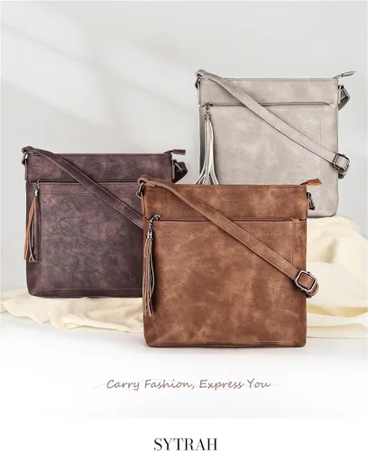Vista 9 de SYTRAH Bolsos cruzados para mujer, bolso cruzado de cuero Vagan de alta calidad, correa ajustable, bolso de hombro ligero con borla