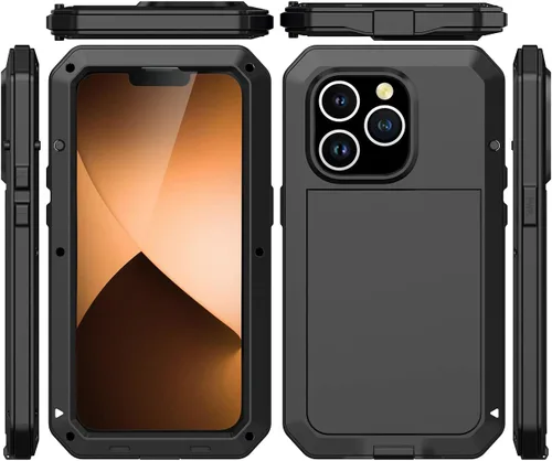 Vista 4 de Funda protectora de cuerpo completo 360 para iPhone 14 Pro Max, resistente a los golpes, funda de metal de aluminio con protector de pantalla
