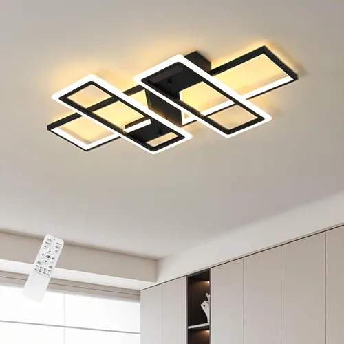 Vista 15 de GEADI Lámpara de techo moderna regulable, lámpara de techo LED blanca de 35.4 pulgadas con control remoto, accesorio de iluminación rectangular