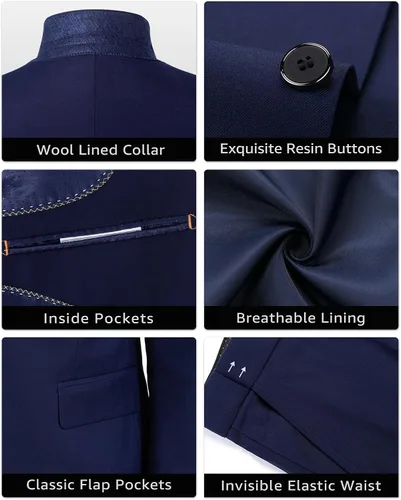 Vista 6 de YND - Traje ajustado de 3 piezas para hombre, chaqueta con 2 botones, chaleco, pantalones y corbata