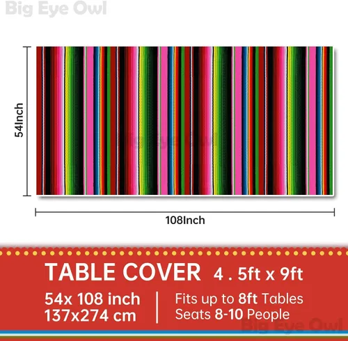Vista 3 de Mantel de plástico desechable para fiesta mexicana, 2 piezas, para decoración de fiesta de cumpleaños, mantel de mesa de México, suministros