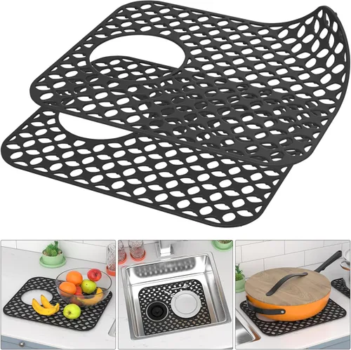 Vista 10 de TOOVEM - Tapetes para fregadero de cocina, 2 unidades, antideslizantes, resistentes al calor, alfombrillas protectoras de fregadero de silicona