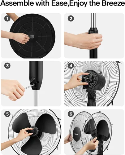 Vista 9 de PELONIS Ventilador de pedestal de 16 pulgadas para dormitorio, control remoto, ventilador de pie con temporizador de 7 horas, oscilación de 90°, 3