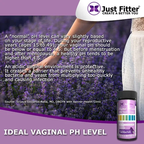 Vista 3 de Just Fitter Tiras de prueba de equilibrio de pH vaginal. Kit de bienestar personal para mujeres. Apoya la higiene femenina, la conciencia
