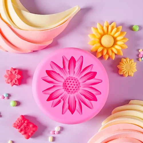 Vista 3 de Molde de silicona para crisantemo rosa, moldes de fondant de girasol para decoración de pasteles de flores, decoración de cupcakes, caramelo