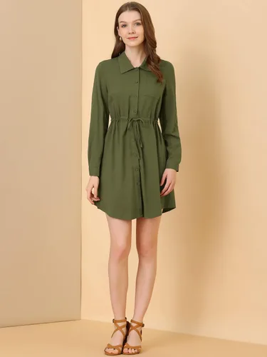 Vista 5 de Allegra K Vestido tipo camisa para mujer, vestido de manga larga con botones, M
