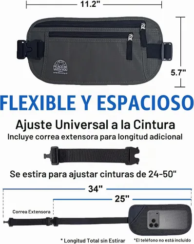 Vista 4 de Money Belt for Travel, Passport Holder, RFID Blocking, Sweat-Proof, Gray Ash Gray