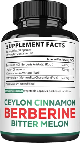 Vista 7 de Satoomi Suplemento de berberina con corteza de canela de Ceilán orgánica y melón amargo - 3 en 1-60 cápsulas veganas