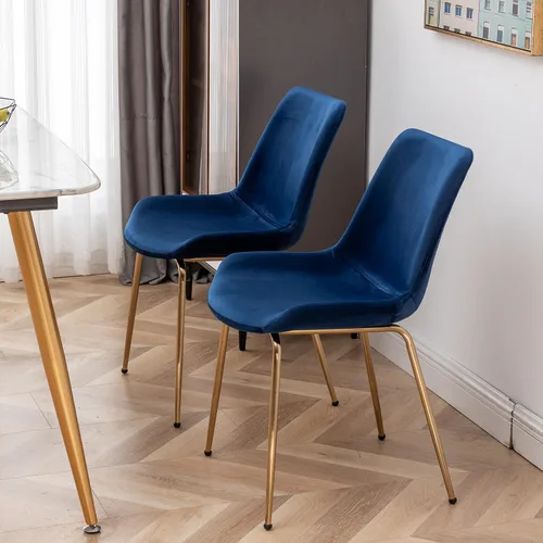 Vista 5 de R. Everett - Silla de comedor moderna de terciopelo con patas chapadas en oro duraderas, juego de 2, color azul