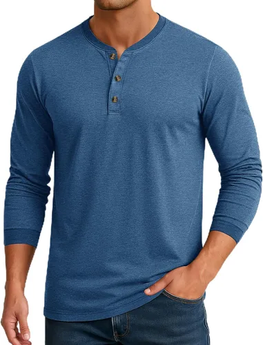 Vista 17 de Cotrasen Camisas Henley de Manga Larga para Hombre Camisetas de Algodón con 3 Botones Tops Casuales Básicos de Moda