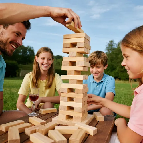 Vista 5 de Juego de Torre Tambaleante, Juegos al Aire Libre para Adultos y Niños, Más de 3.3 Pies, 60 Piezas Premium de Juegos de Apilamiento de Madera