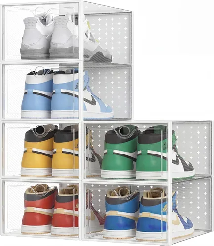 Vista 8 de Pinkpum Paquete de 12 cajas de almacenamiento de zapatos XXL para talla 14, organizador de zapatos apilable de plástico transparente para armario