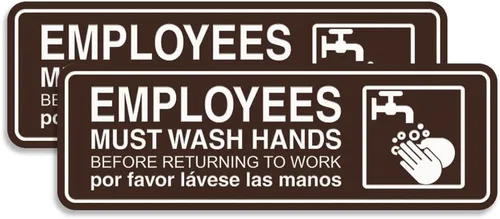 Vista 45 de Standard Employees Must Wash Hands - Letrero para puerta/pared, color negro, pequeño