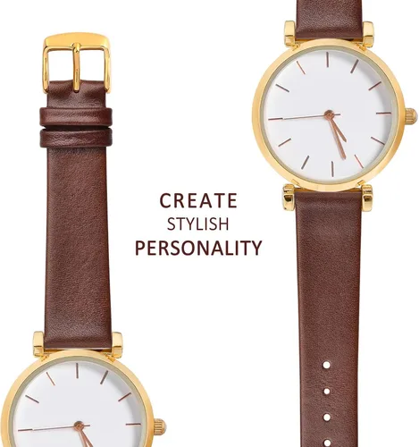 Vista 8 de WOCCI Correa de reloj elegante de 0.709 in de ancho, correa de repuesto de cuero genuino con hebilla dorada (marrón caramelo)