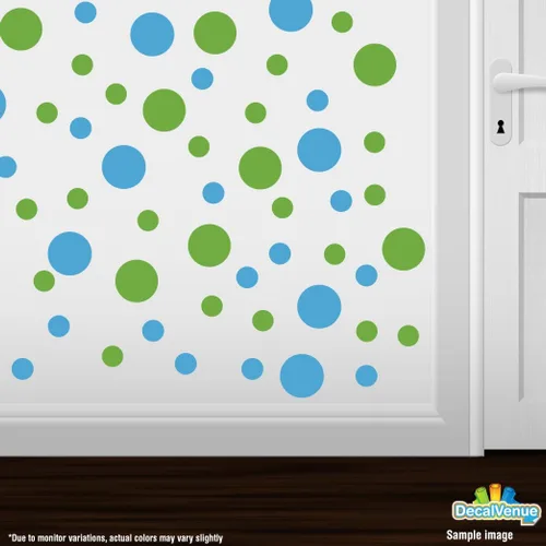 Vista 2 de Decal Venue - Juego de 30 calcomanías de vinilo con círculos de lunares verde lima y azul hielo