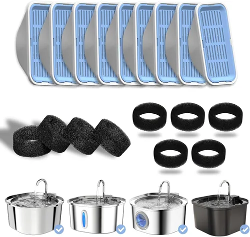 Vista 10 de PEKTACO Filtros de fuente de agua para gatos, esponjas de repuesto y prefiltro para fuente automática de mascotas de 3.2L/108 onzas, dispensador