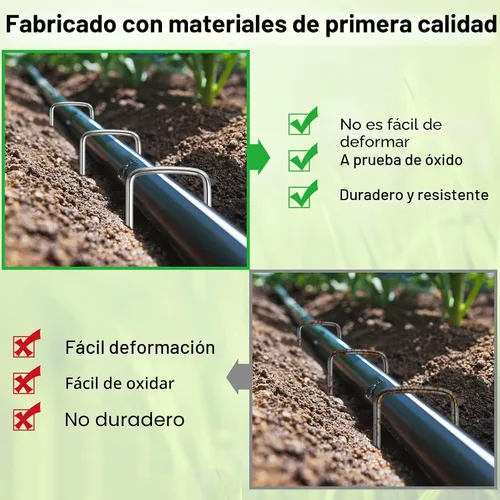 Vista 4 de Paquete de 24 estacas de jardín, estacas en forma de U, grapas de paisaje galvanizadas, estacas de tierra, para paisajismo, asegurar tela de barrera