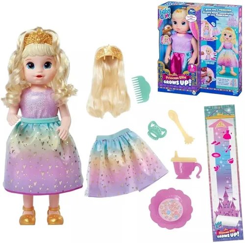 Vista 4 de Baby Alive Princesa Ellie Grows Up! Muñeca interactiva con accesorios, juguetes para más de 3 años, 18 pulgadas