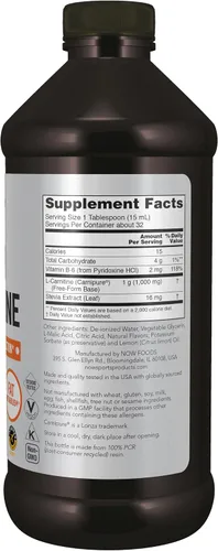 Vista 2 de NOW Sports Nutrition, L-carnitina líquida 1000 mg, altamente absorbente, cítricos, 16 onzas