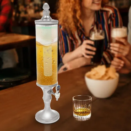 Vista 6 de Dispensador de torre de cerveza de 3 litros con tubo de hielo y dispensador de cerveza de mesa ligera, 3.2 cuartos de galón /102 onzas, dispensador