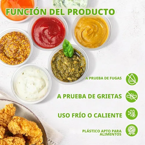 Vista 4 de 100 vasos de plástico para porciones con tapas, ensalada desechable Recipientes de aderezo para preparación de comidas, pudín de bocadillos