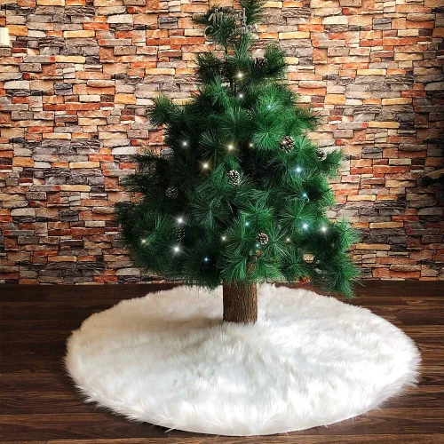Vista 39 de Falda de Árbol de Navidad de 24 Pulgadas - Falda de Árbol de Piel Sintética Esponjosa Beige Blanca, Decoración Navideña de Felpa de Color Toka