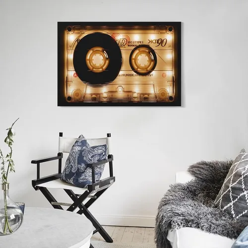 Vista 5 de Lienzo decorativo de cassette retro, regalo en lienzo, arte de pared de gran tamaño, casete de audio brillante, lienzo moderno, lienzo decorativo