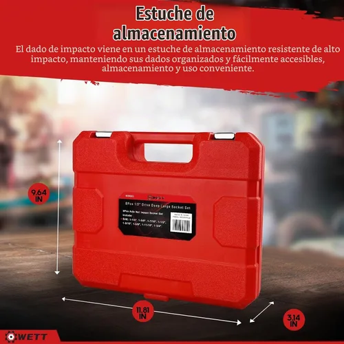 Vista 8 de WETT 1/2" Drive Juego de llaves de impacto profundo de gran tamaño, 8 piezas de tuercas de eje de husillo, juego de llaves grandes estándar SAE de 6