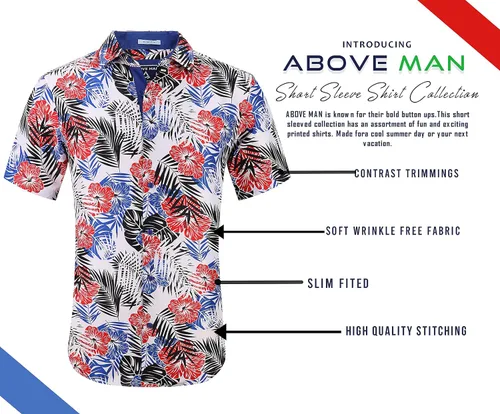 Vista 5 de Suslo Couture Botones hawaianos ajustados sin arrugas para hombre