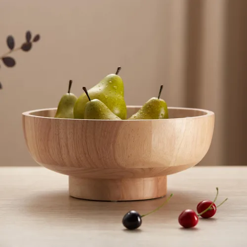 Vista 8 de Tazón de fruta negro de madera sólida seguro para alimentos para encimera de cocina, diámetro de 12 pulgadas
