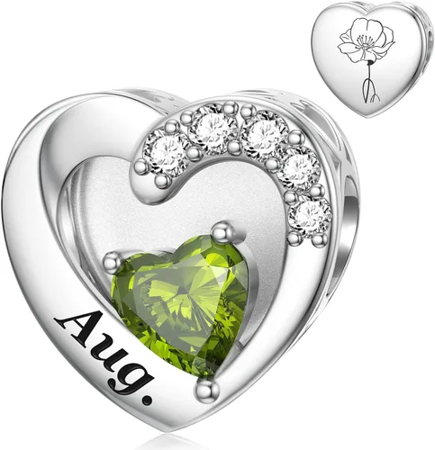 Vista 7 de SEVENWELL Dijes de piedra natal con flor grabada para el mes de nacimiento, pulsera de plata de ley 925, feliz cumpleaños para mujer