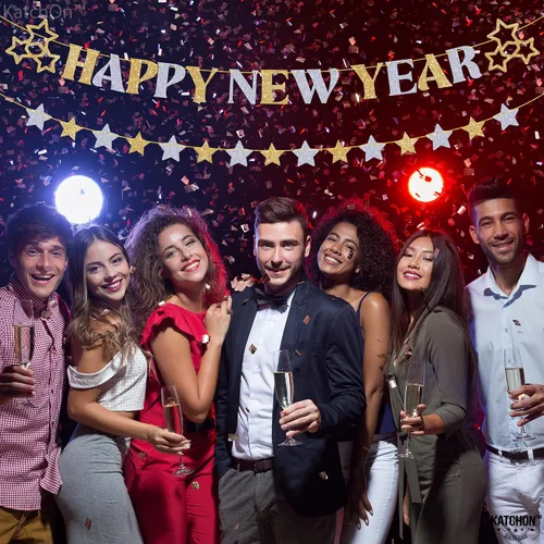 Vista 6 de KatchOn, Cartel de feliz año nuevo con purpurina – 10 pies, sin bricolaje Suministros de fiesta NYE 2026 para decoraciones de feliz año nuevo 2026