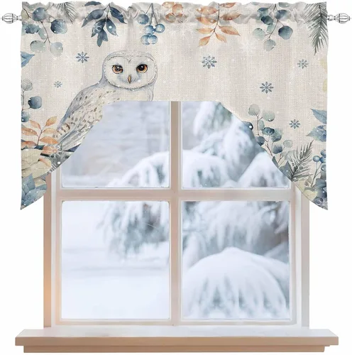 Vista 2 de Cortinas de cocina con cenefa de eucalipto de Navidad, con bolsillo para barra, cortinas para dormitorio, sala de estar, baño, cafetería, ventanas
