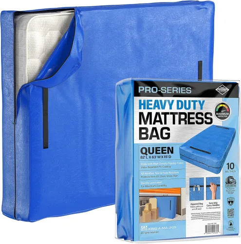 Vista 15 de Protector de colchón Full XL para mudanza y almacenamiento, resistente 10 mil de grosor, impermeable, para mudanzas, cremallera y 8 asas