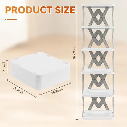 Vista 2 de Zapatero Plegable de 6 Niveles para Niños, Pequeño Organizador Vertical de Zapatos Plegable para Entrada de Puerta Delantera, Dormitorio, Recámara