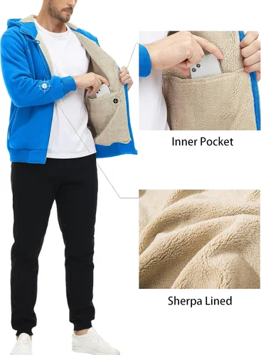 Vista 5 de MAGCOMSEN Chaqueta de forro polar con capucha para hombre, con cremallera completa, cálida, mullida, resistente al viento, abrigos de invierno