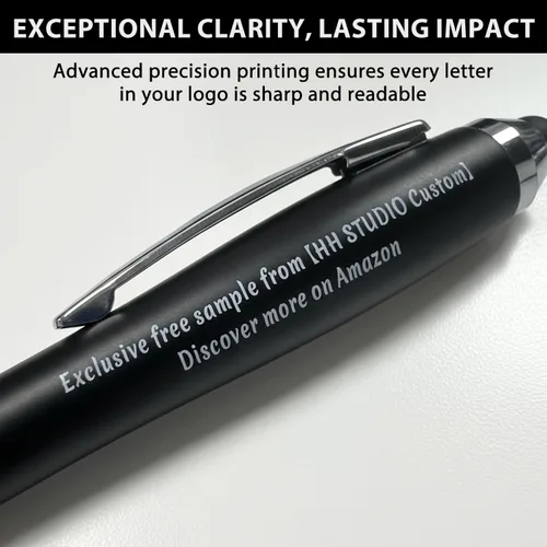 Vista 7 de 100 bolígrafos con logotipo personalizado con punta de lápiz capacitivo, bolígrafos de acción de clic Negro