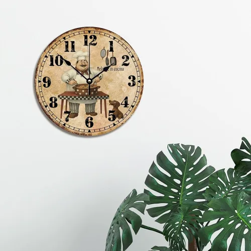 Vista 5 de ArogGeld Chef - Reloj de pared de cocina de madera, 10 silencioso, sin tictac, de cuarzo, funciona con pilas, para sala de estar, dormitorio