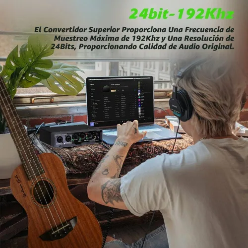 Vista 2 de BOMGE Interfaz de audio USB (32 bits/192 kHz) con XLR, alimentación fantasma, monitoreo directo, Loopback para grabación de PC, transmisión