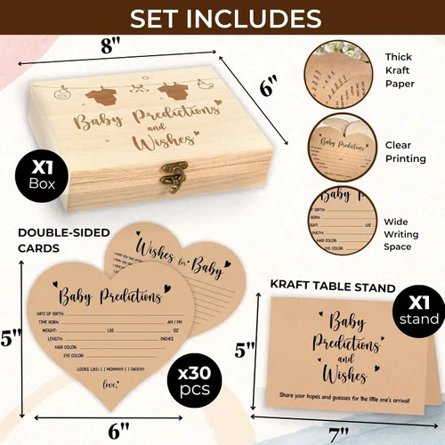 Vista 2 de WOODAMORE Tarjetas de Predicción para Bebé para Decoraciones de Baby Shower - Tarjetas Rústicas de Predicciones de Bebé y Consejos, Tarjetas