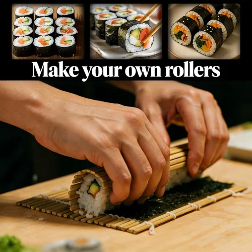 Vista 6 de MIUQILAIY Alfombrilla de bambú para sushi de 9.5"x9.5", rodillo para kimbap (2 PIEZAS)