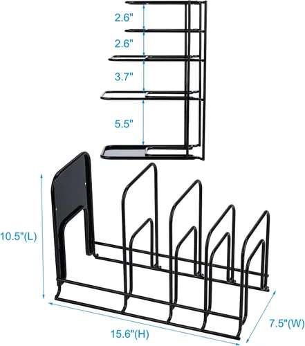 Vista 5 de Toplife Estante organizador de más de 7 tapas de olla + estante organizador resistente de 5 niveles para sartenes de hierro fundido, planchas y ollas