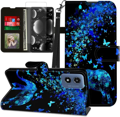 Vista 359 de Funda para Motorola Edge 2022 con protector de pantalla, soporte y tarjetero y correa para la muñeca, funda magnética para Moto Edge 2022 5G UW Lobo