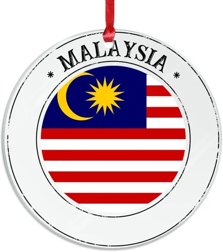 Vista 3 de Adornos de Navidad de Malasia, bandera de Malasia, adornos acrílicos, colgante para árbol de Navidad, bandera nacional, recuerdo del país