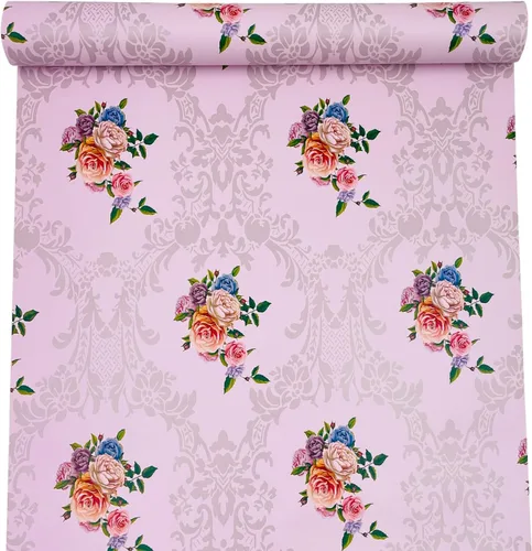 Vista 2 de Yifel Y - Revestimiento de estantes y cajones vintage con diseño floral, impermeable, para refrescar la pared, caja de almacenamiento de fotos, 17.7