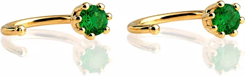 Vista 5 de Aretes de medio aro con piedra de nacimiento en oro para mujer, pequeño pendiente de cartílago, pendiente hipoalergénico, perno de rosca trasera