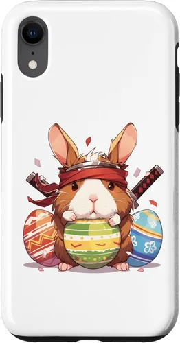 Vista 8 de iPhone 15 Colorful Easter Eggs Hunt Ninja Guinea Pig With Bunny Ears Case