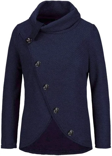 Vista 2 de Suéter de cuello alto, con abertura cruzada, con botón frontal, irregular, manga larga, suéter de punto, para otoño e invierno