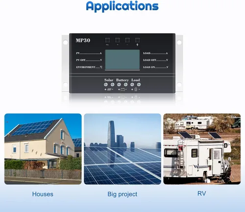 Vista 6 de Controlador de carga solar de 30 A, 12 V/24 V PWM, controlador de carga solar negativa, regulador de panel solar con función de sensor